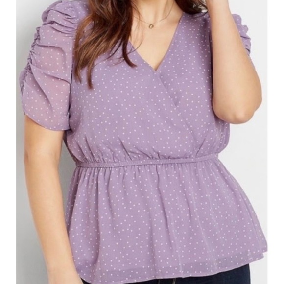 Maurices Tops - Maurices Purple Polka Dot Ruffled Sleeve Peplum Wrap Blouse Plus Size 3X